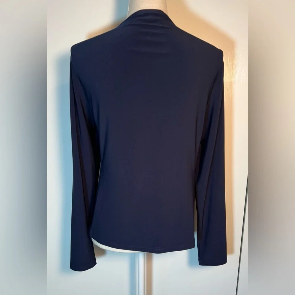 Sympli Open Front Shrug Jacket Women’s Size L Navy Blue Handkerchief Style Lapel - Picture 4 of 8